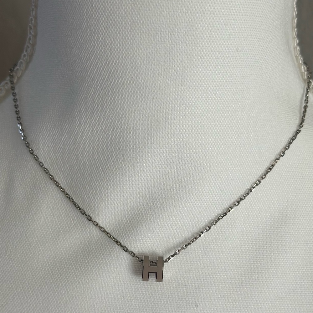 Authentic Hermes Silver Necklace with H Pendant